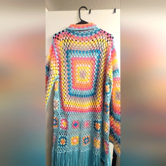 Long Multi Color Knitted Cardigan - Picture 6 of 7